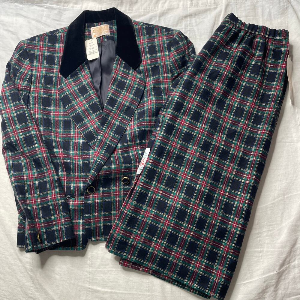NWT Vintage Pendleton Plaid Wool Scottish Tartan Blazer and Skirt Size 14/ 18
